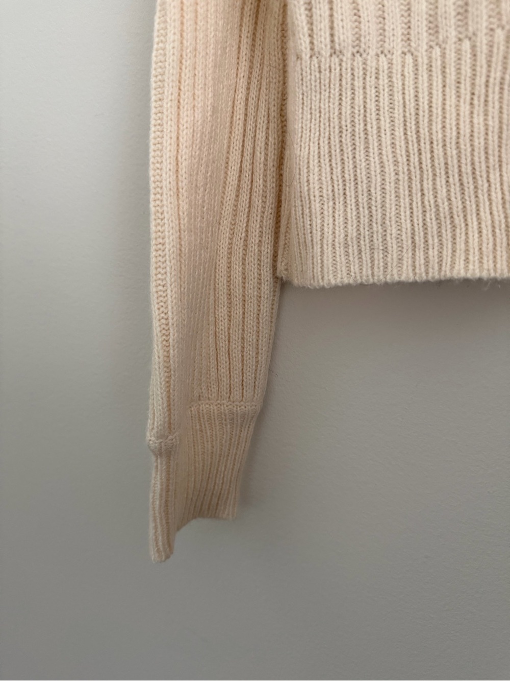 Cream Ribbed Ruffle Crewneck Sweater - Picture 3 of 10